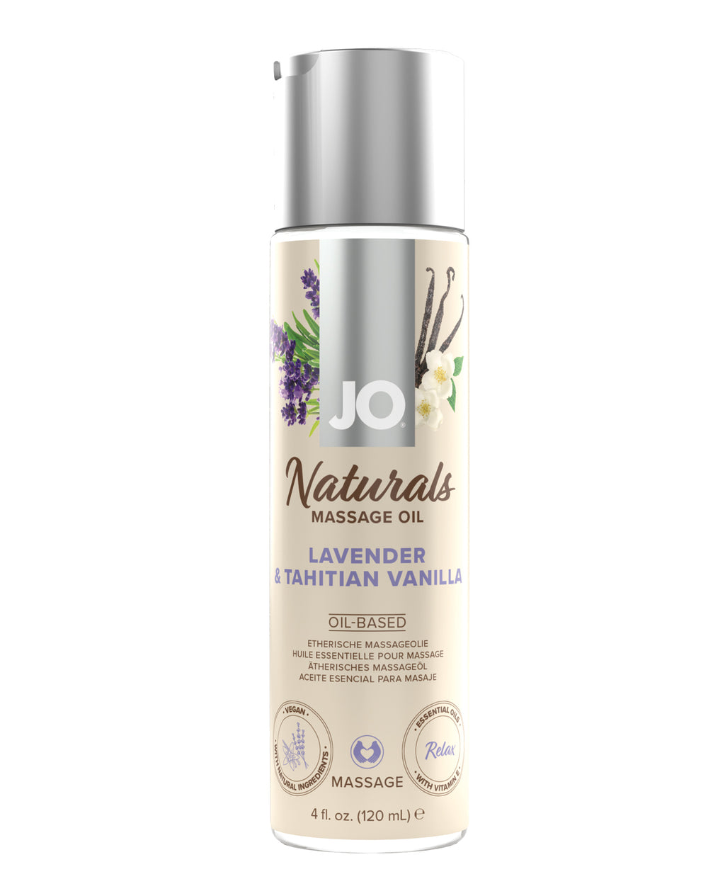 JO Naturals Massage Oil - Lavender & Vanilla 4 oz Bottle