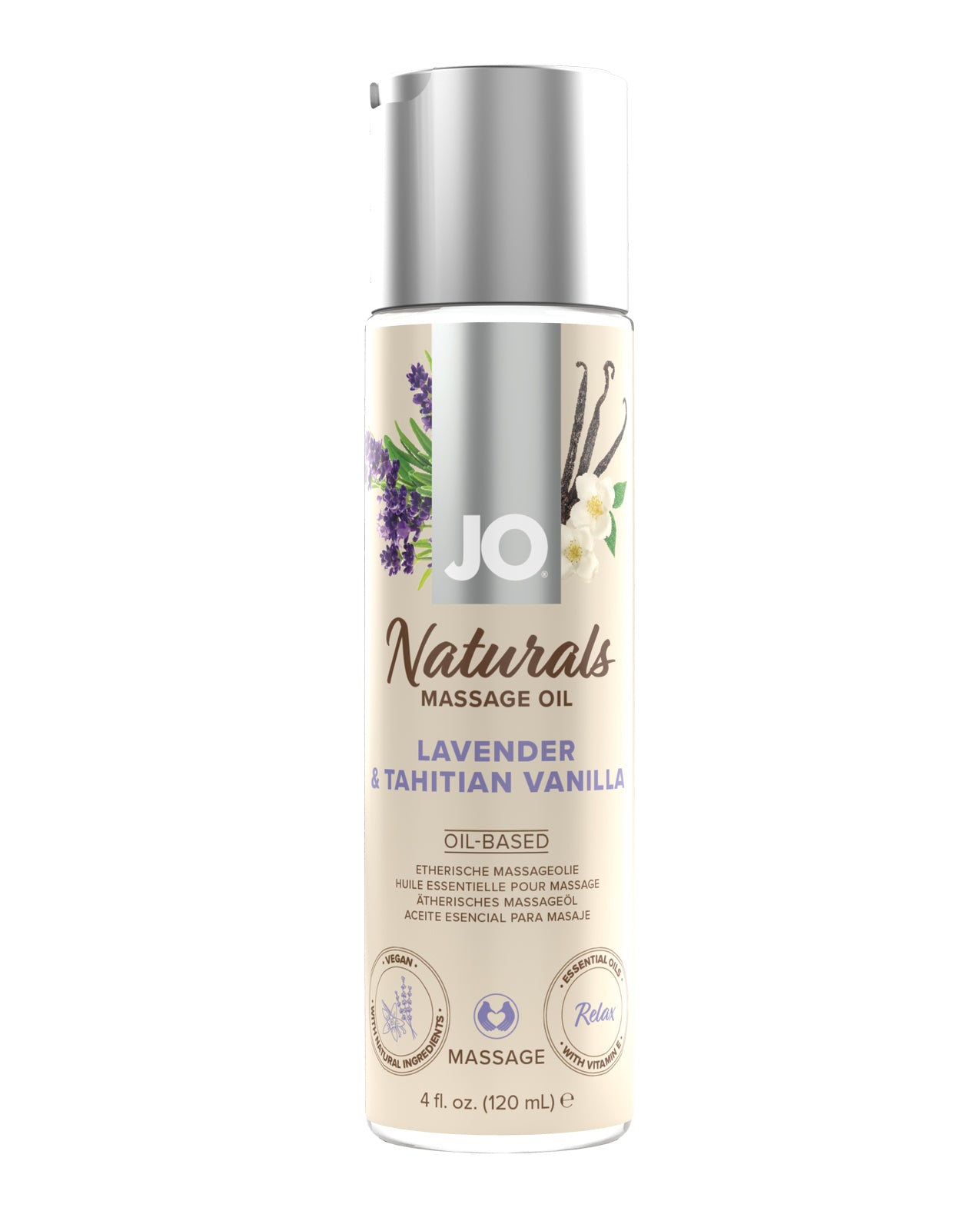 JO Naturals Massage Oil - Lavender & Vanilla 4 oz Bottle