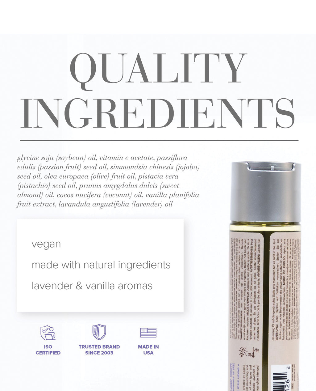 JO Naturals Massage Oil - Lavender & Vanilla 4 oz Bottle