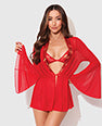 Dragon Sheer Mesh Robe w/Satin Triangle Top & G-String 3 pc Set - Red SM