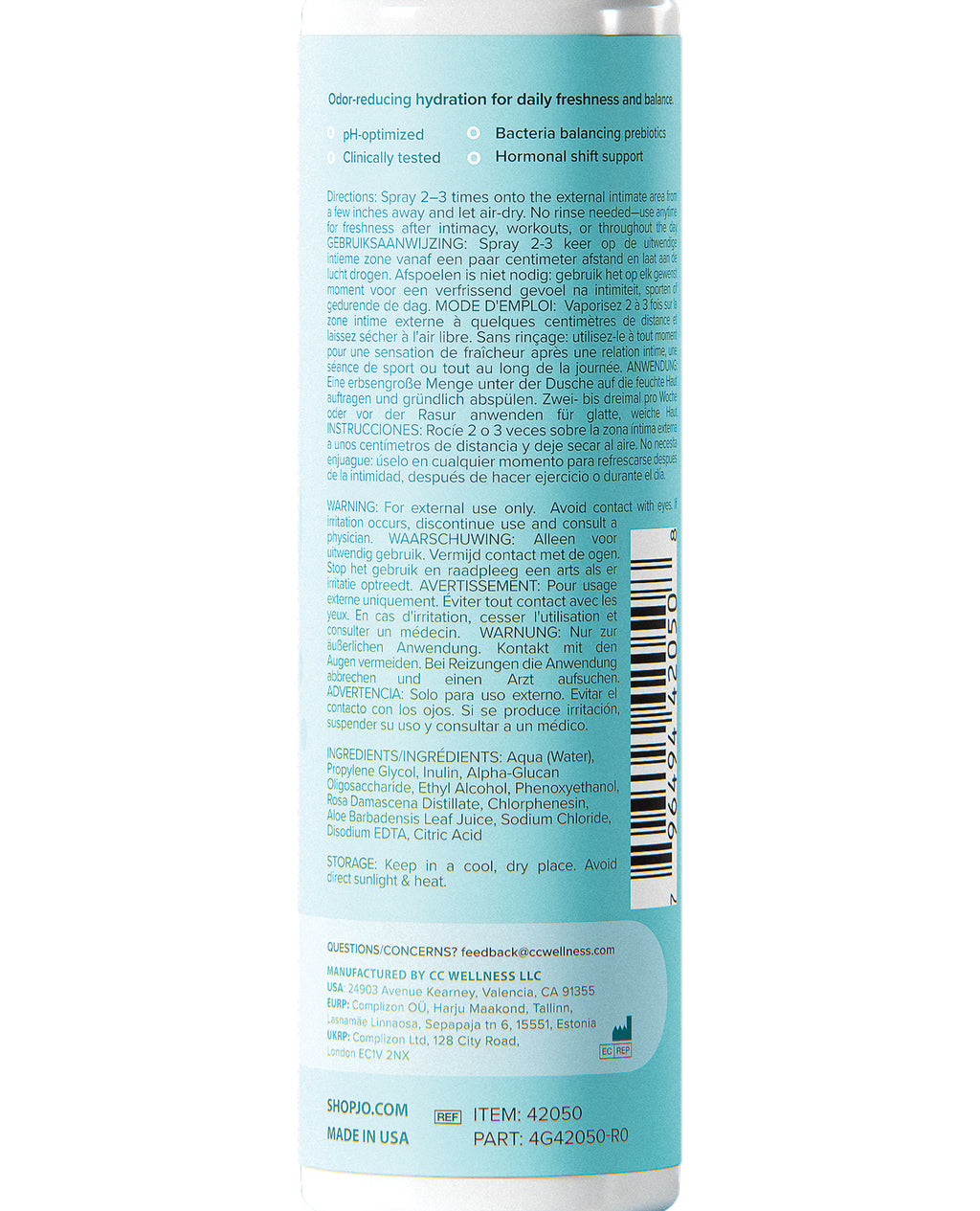 JO Vitalize Balance Refreshing Intimate Mist - Rose Scented - 2 oz Bottle