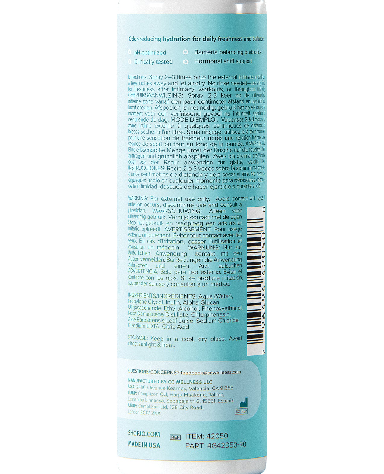 JO Vitalize Balance Refreshing Intimate Mist - Rose Scented - 2 oz Bottle