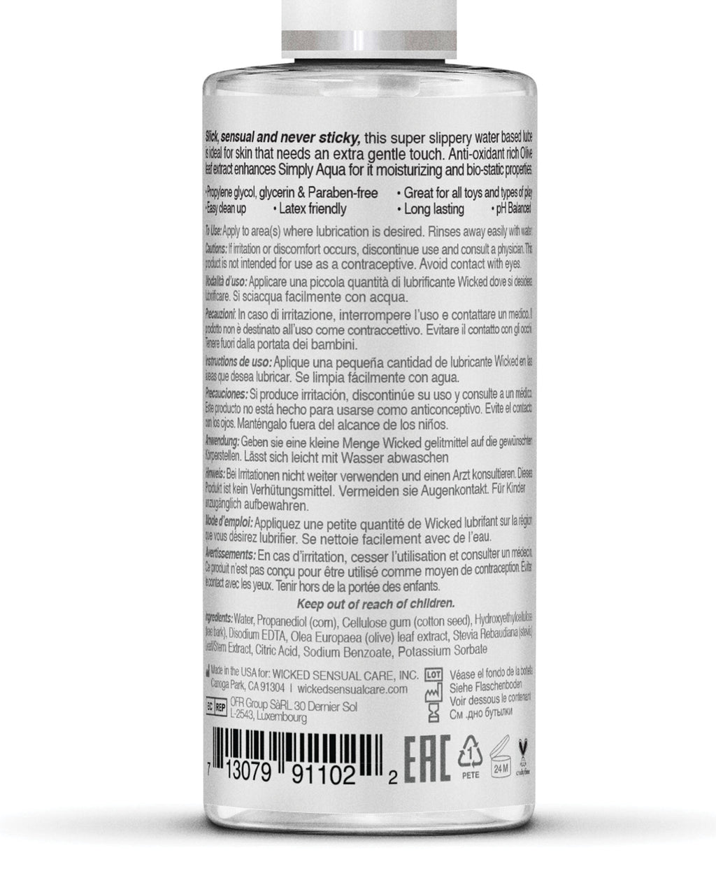 Wicked Sensual Care Simply Aqua Waterbased Lubricant - 2.3 oz