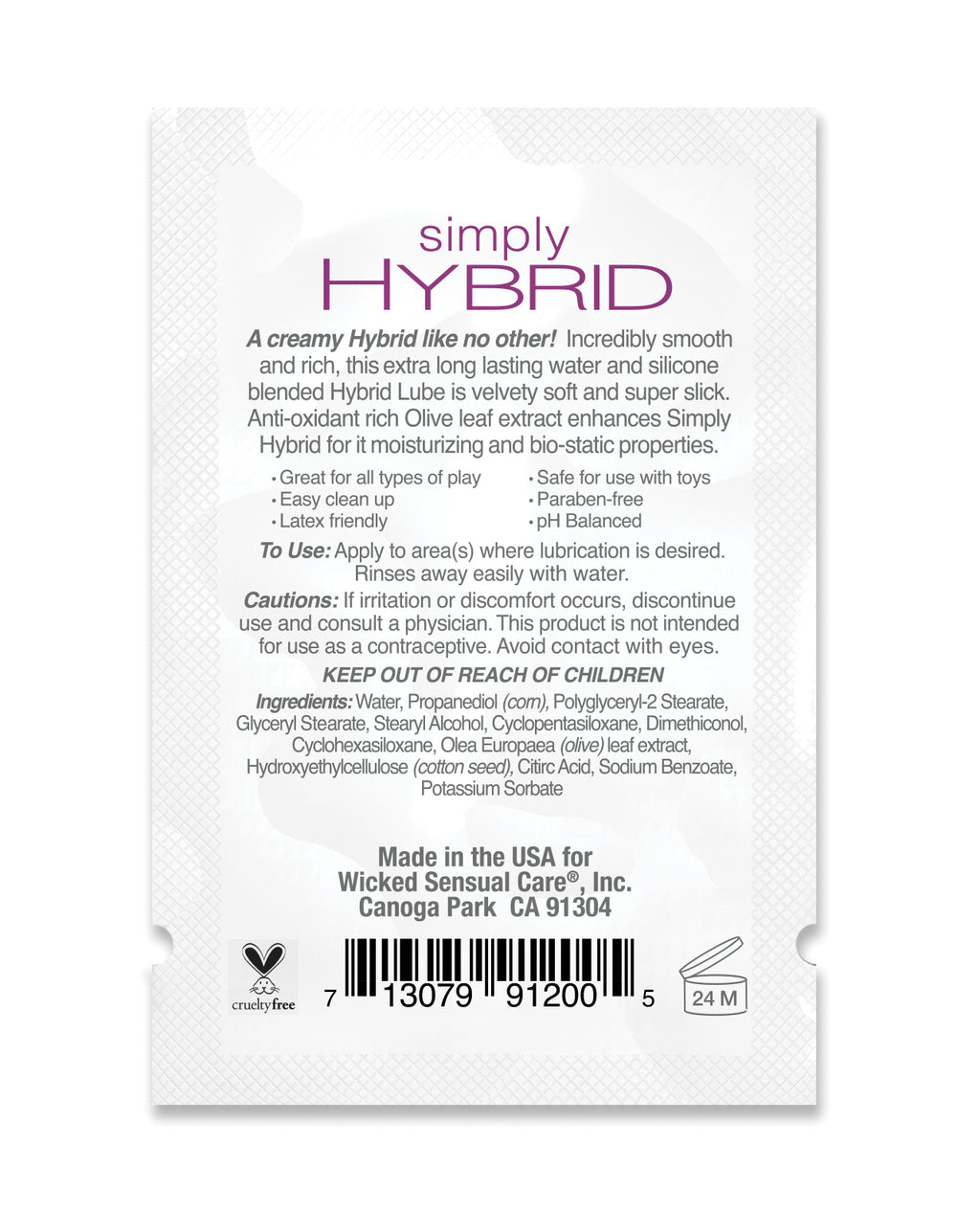 Wicked Sensual Care Simply Hybrid Lubricant - .1 oz