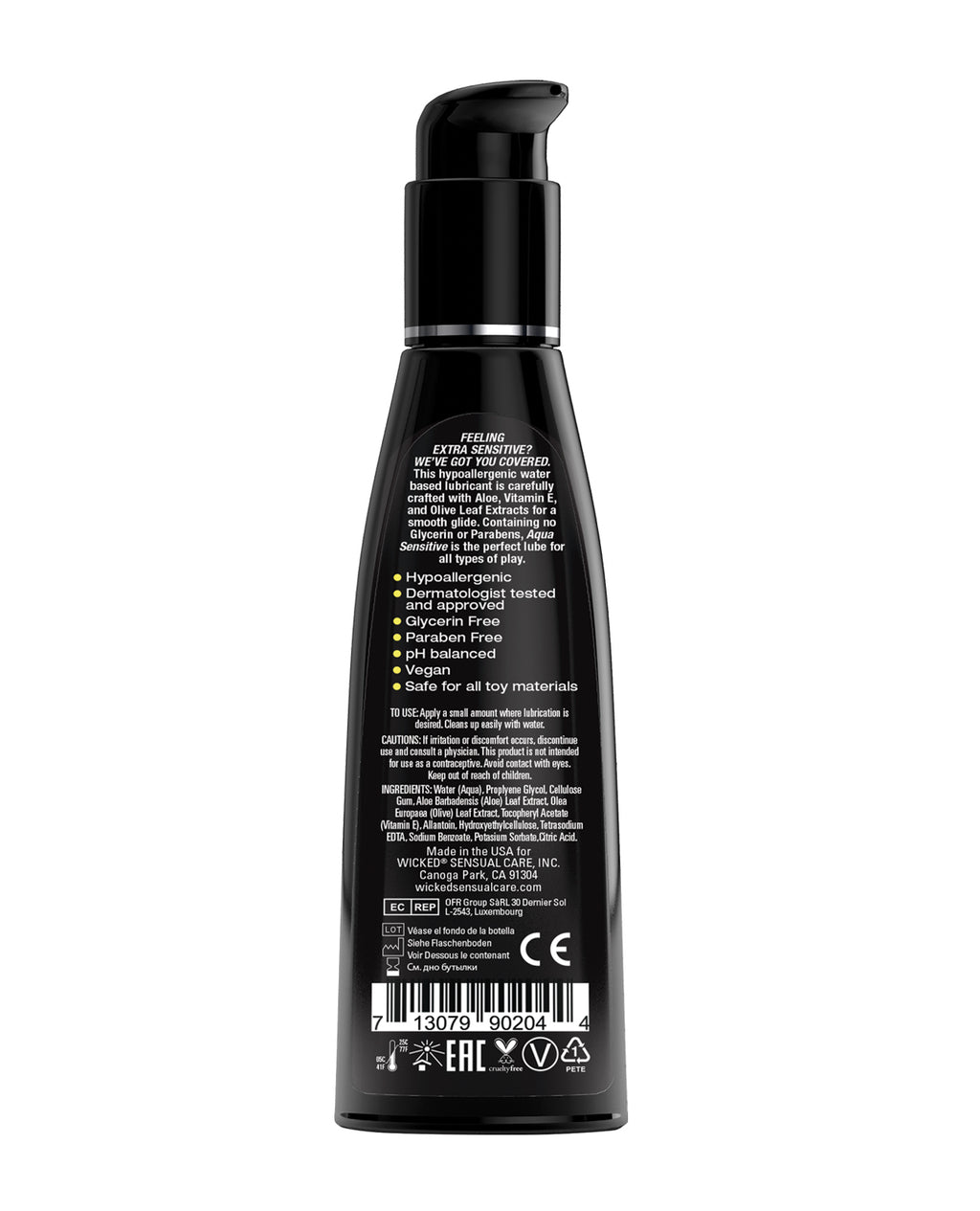 Wicked Sensual Care Hypoallergenic Aqua Sensitive Waterbased Lubricant - 4 oz Unscented