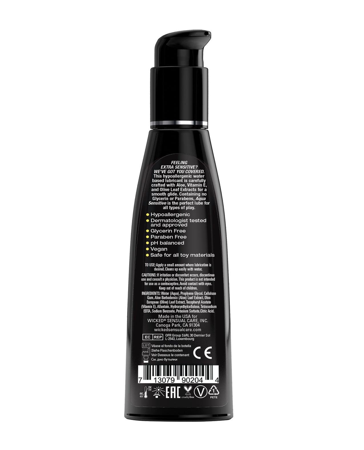 Wicked Sensual Care Hypoallergenic Aqua Sensitive Waterbased Lubricant - 4 oz Unscented