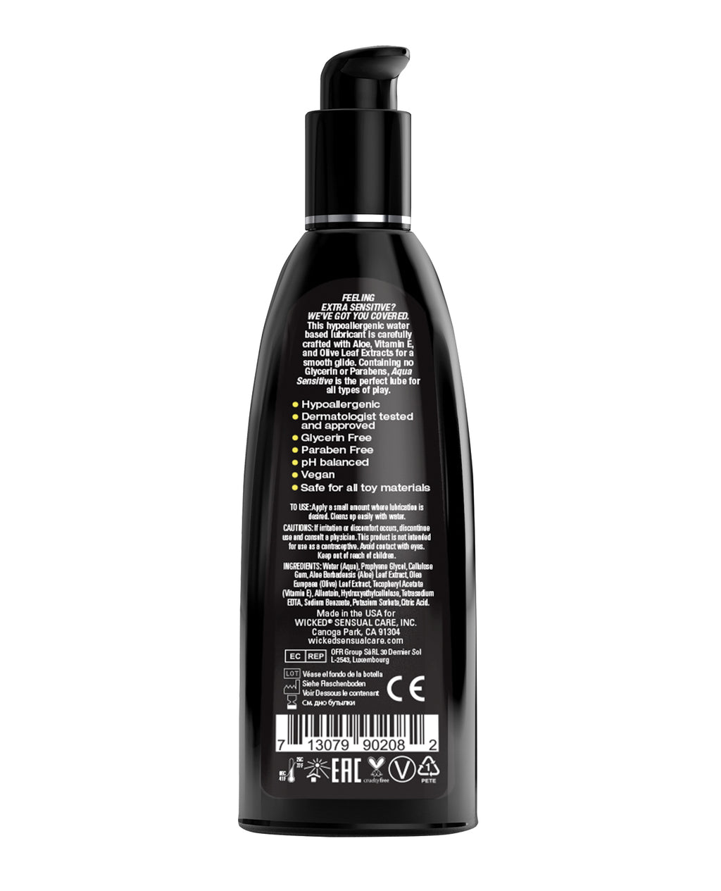 Wicked Sensual Care Hypoallergenic Aqua Sensitive Water Based Lubricant - 8 oz Unscented