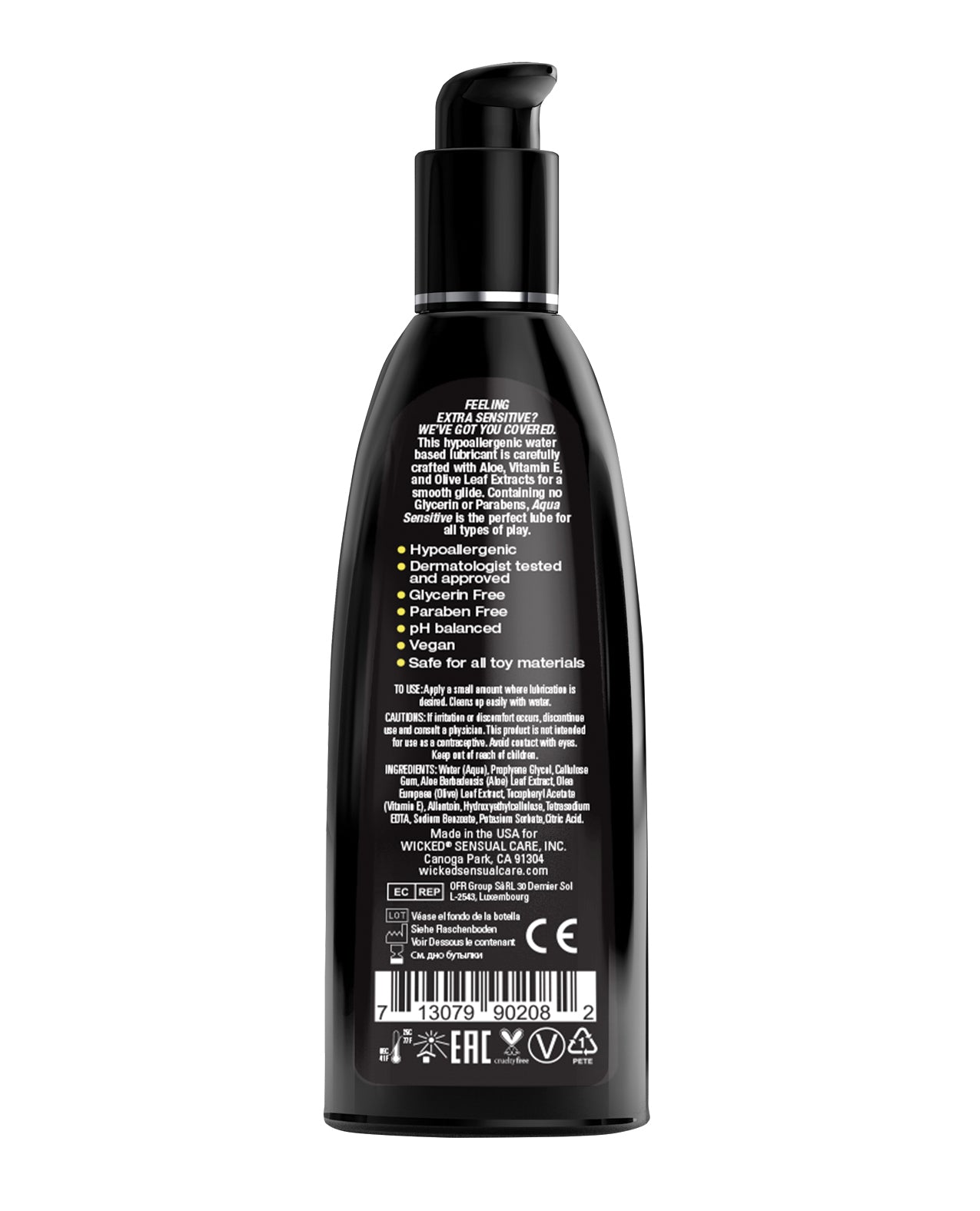 Wicked Sensual Care Hypoallergenic Aqua Sensitive Water Based Lubricant - 8 oz Unscented