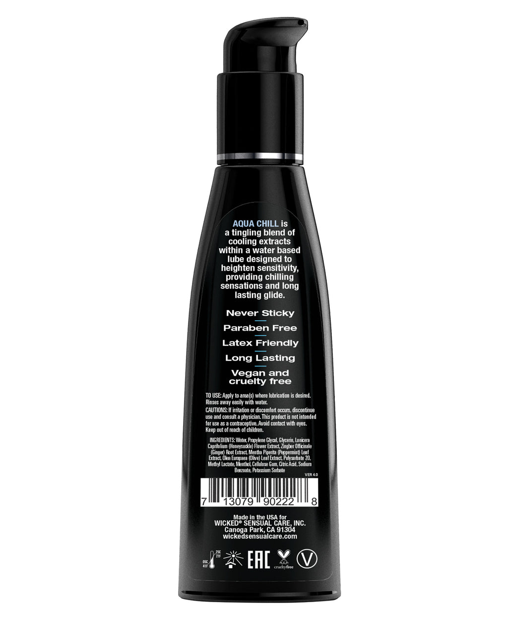 Wicked Sensual Care Aqua Chill Water Based Cooling Lubricant - 4 oz