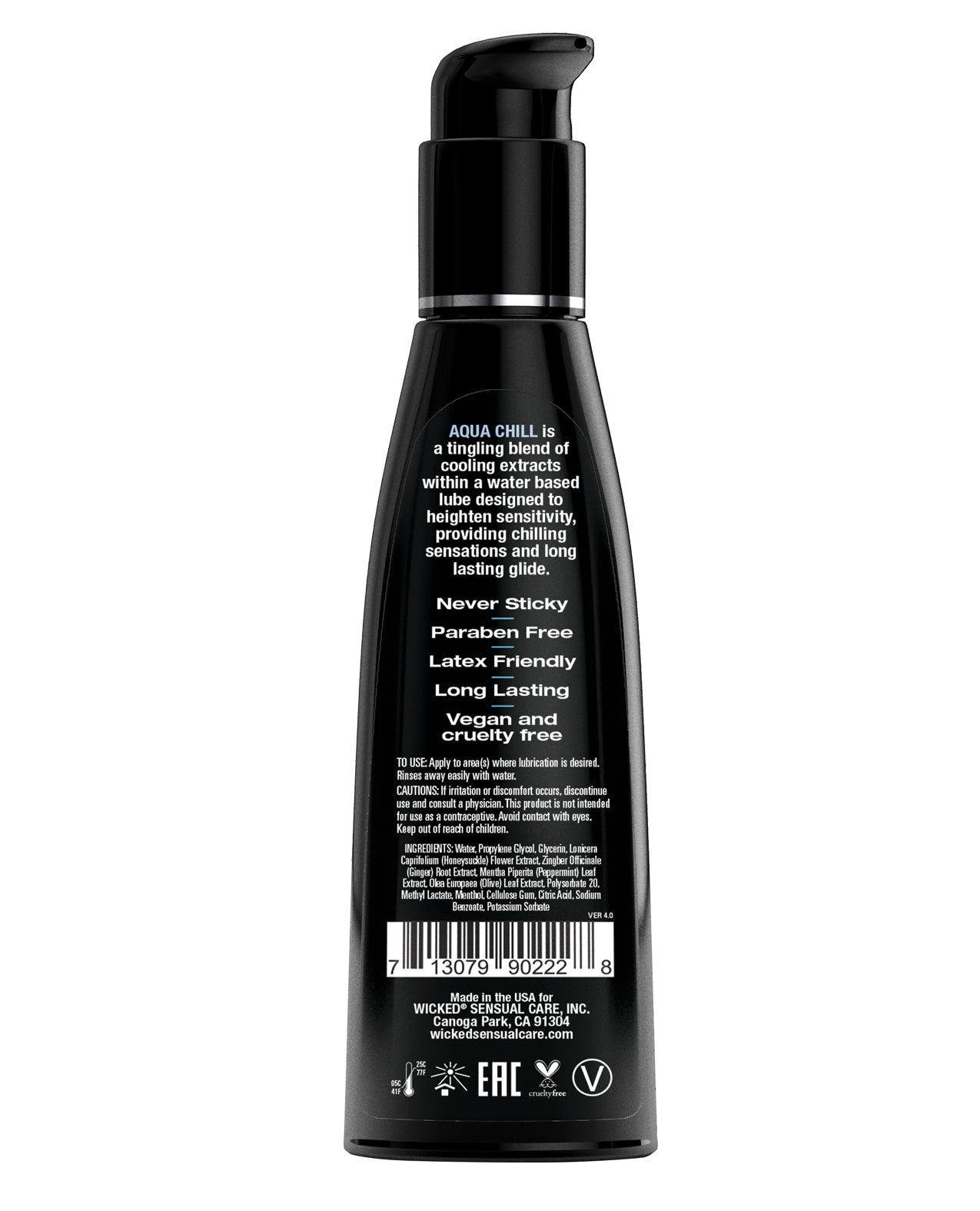 Wicked Sensual Care Aqua Chill Water Based Cooling Lubricant - 4 oz