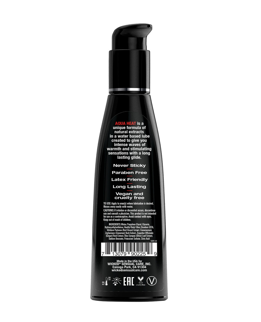Wicked Sensual Care Aqua Heat Warming Water Based Lubricant - 4 oz