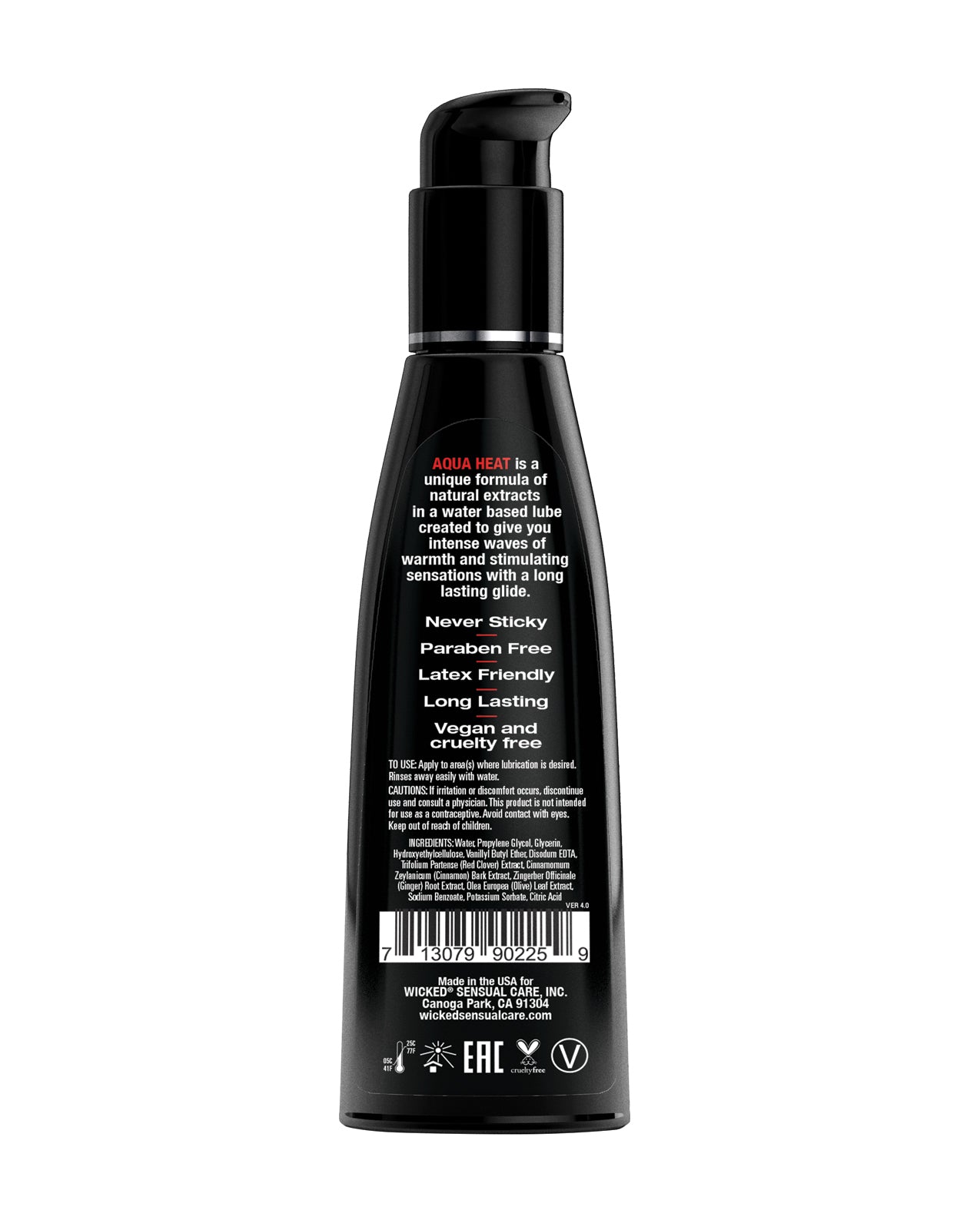 Wicked Sensual Care Aqua Heat Warming Water Based Lubricant - 4 oz