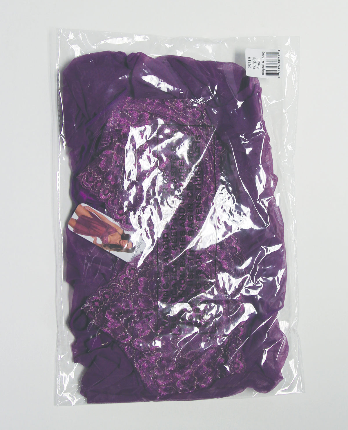 Metallic Stretch Lace & Mesh Babydoll w/Thong - Purple 1X/2X