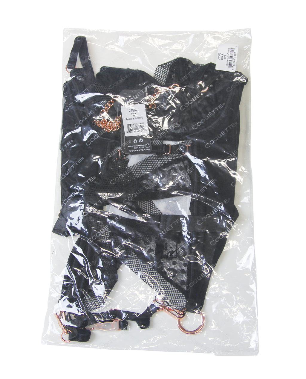 Pleasure Collection Feline Fatale Bustier & G-String 2 pc Set (Stockings not Included) - Black O/S