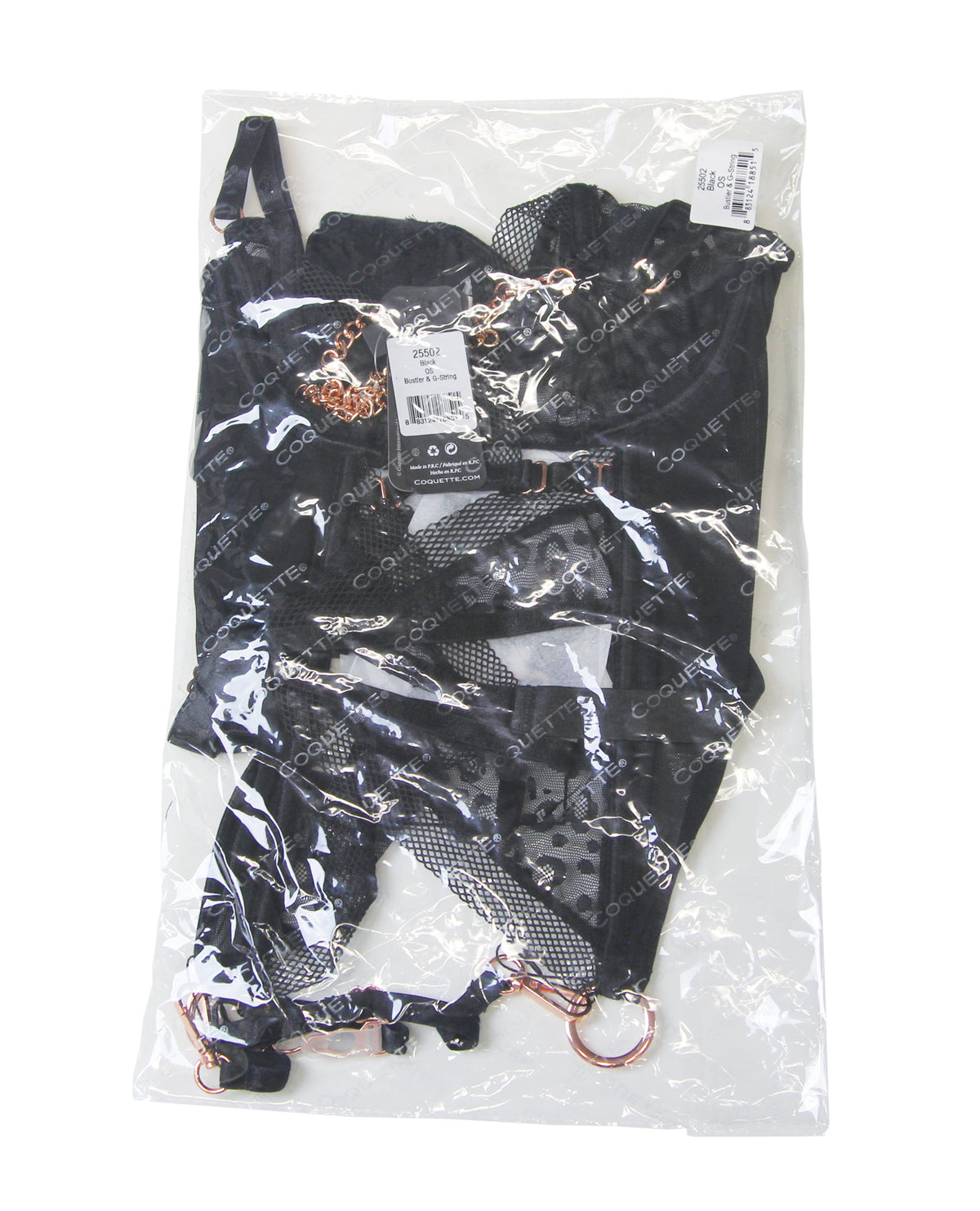 Pleasure Collection Feline Fatale Bustier & G-String 2 pc Set (Stockings not Included) - Black O/S