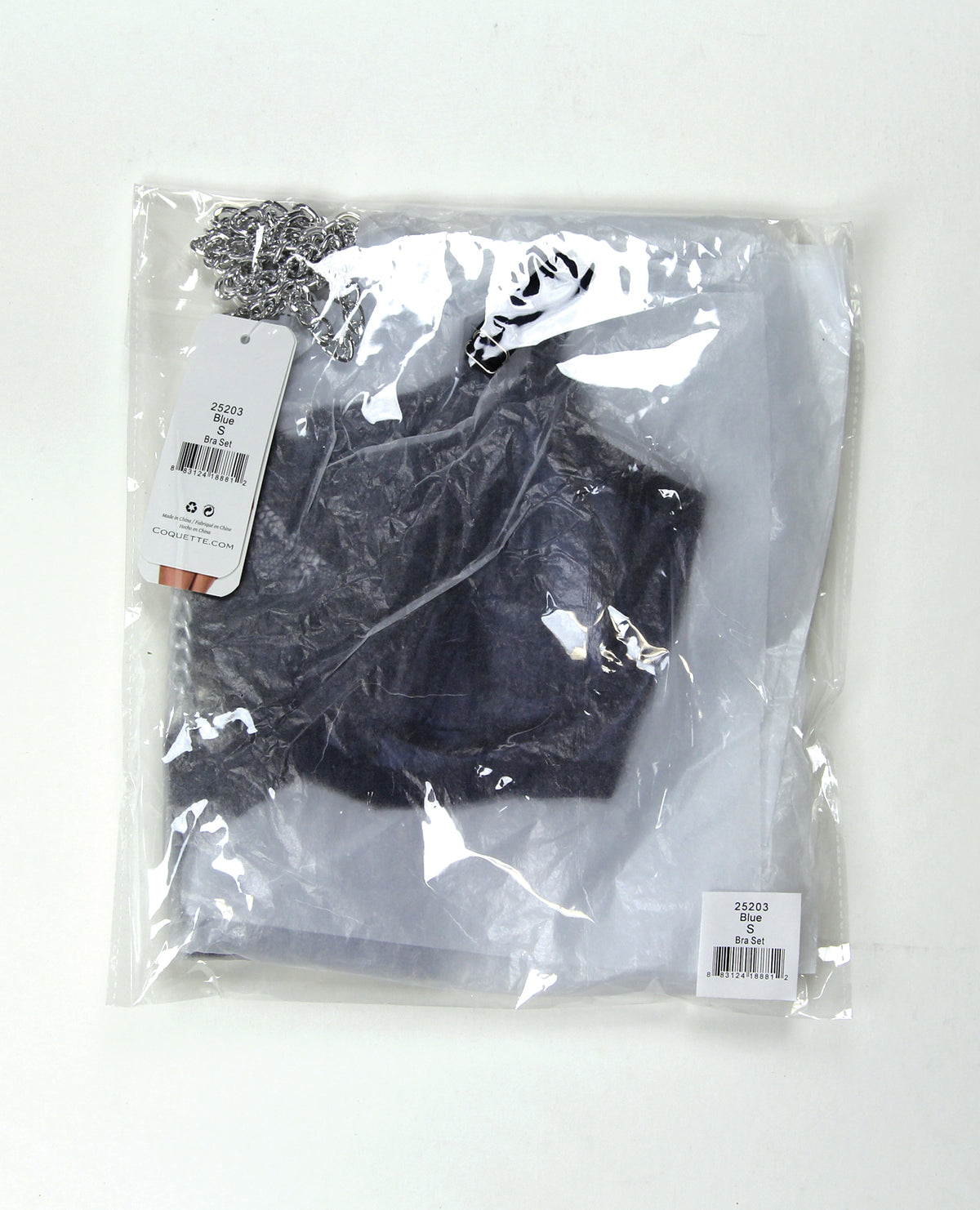 Darque Midnight Wet Look & Lace Underwire Bra & Thong - 2 pc Set Blue SM