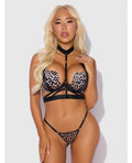 Devon Push Up Bra w/Harness & G-String 3 pc Set - Leopard MD