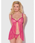 Yvone Lace Babydoll w/Front Closure & G-String 2 pc Set - Pink SM