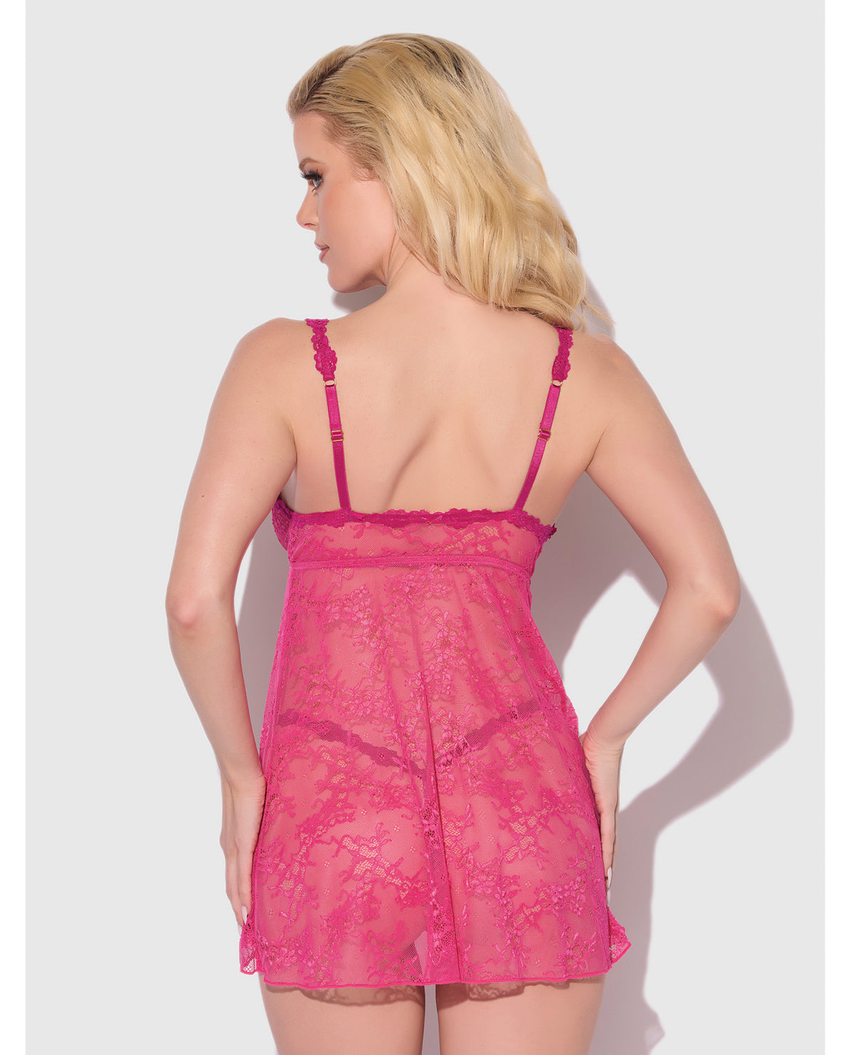 Yvone Lace Babydoll w/Front Closure & G-String 2 pc Set - Pink SM