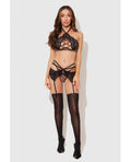 Felicia Mesh and Lace Bralette w/Garter & G-String 3 pc Set - Leopard SM