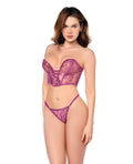 Mesh Bustier & G-String w/Adjustable Sides 2 pc Set - Pink S/M