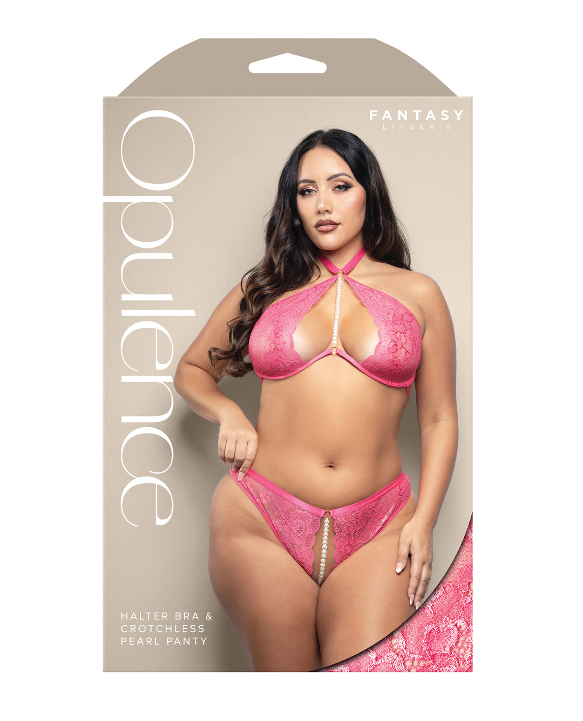 Opulence Shimmer Lace Bra & Panty w/Pearl details - Hot Pink QN