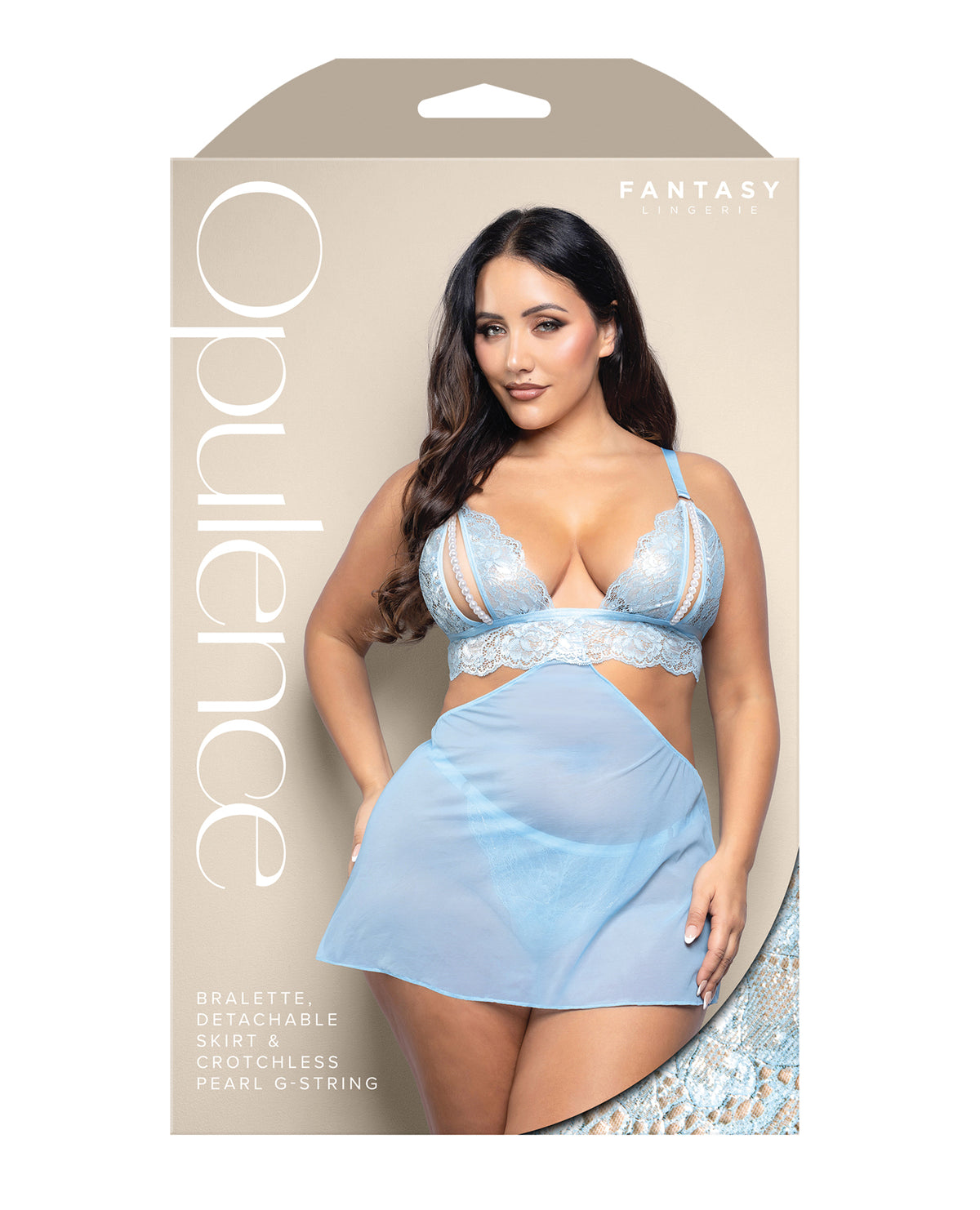 Opulence Metallic Lace 2-in-1 Set w/Pearl Details - Light Blue QN