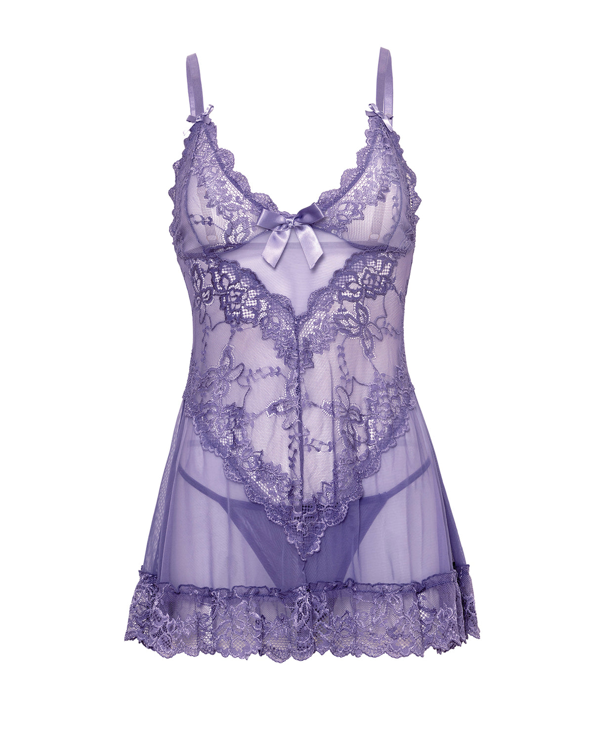 Valentine Lace Babydoll w/Bows & G-String - Purple 1X/2X