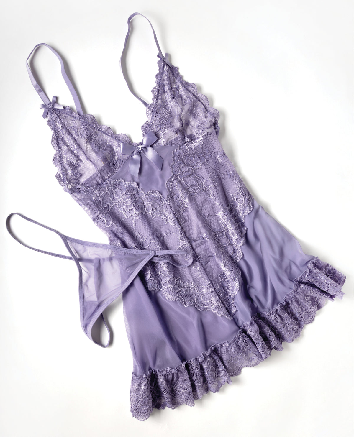 Valentine Lace Babydoll w/Bows & G-String - Purple 1X/2X