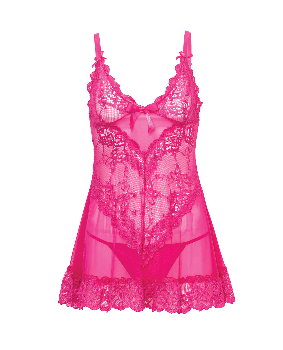 Valentine Lace Babydoll w/Bows & G-String - Rose 1X/2X