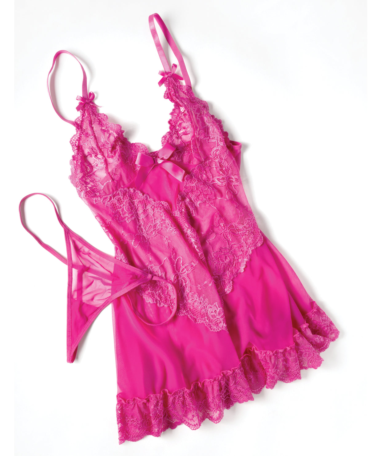 Valentine Lace Babydoll w/Bows & G-String - Rose SM