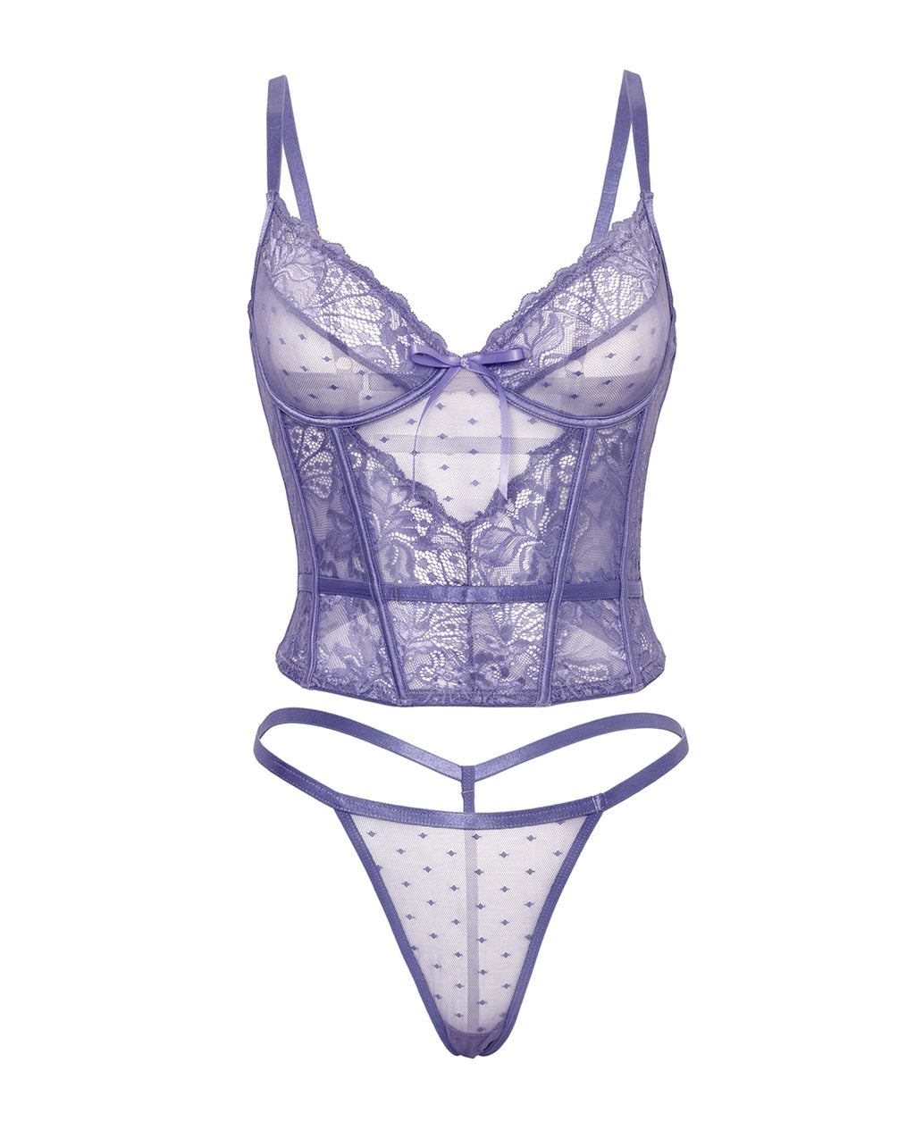 Vanessa Lace & Mesh Bustier w/G-String - Purple 1X/2X