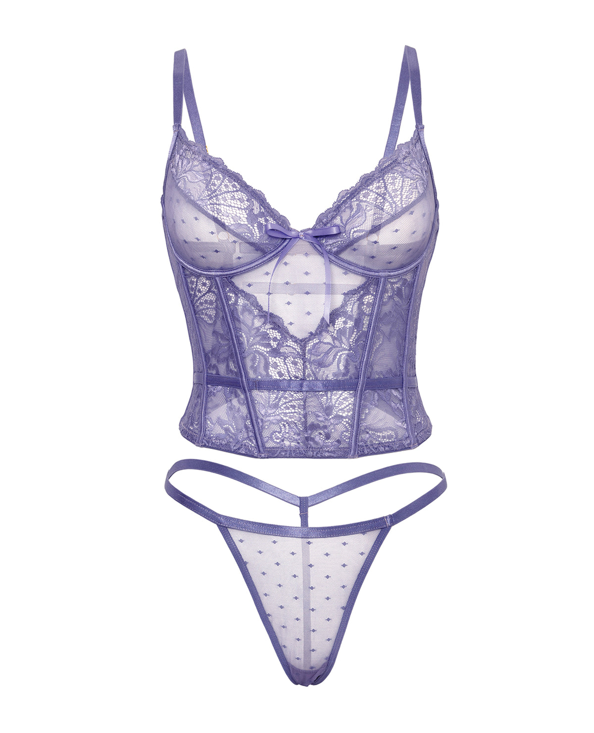 Vanessa Lace & Mesh Bustier w/G-String - Purple 1X/2X