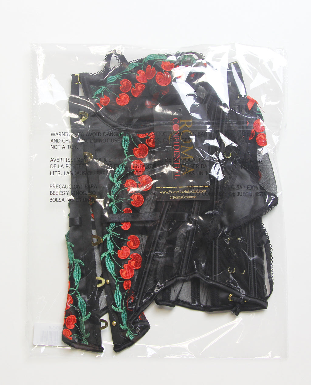 Cherry Delight Embroidered Underwire Corset w/G-String - Black SM