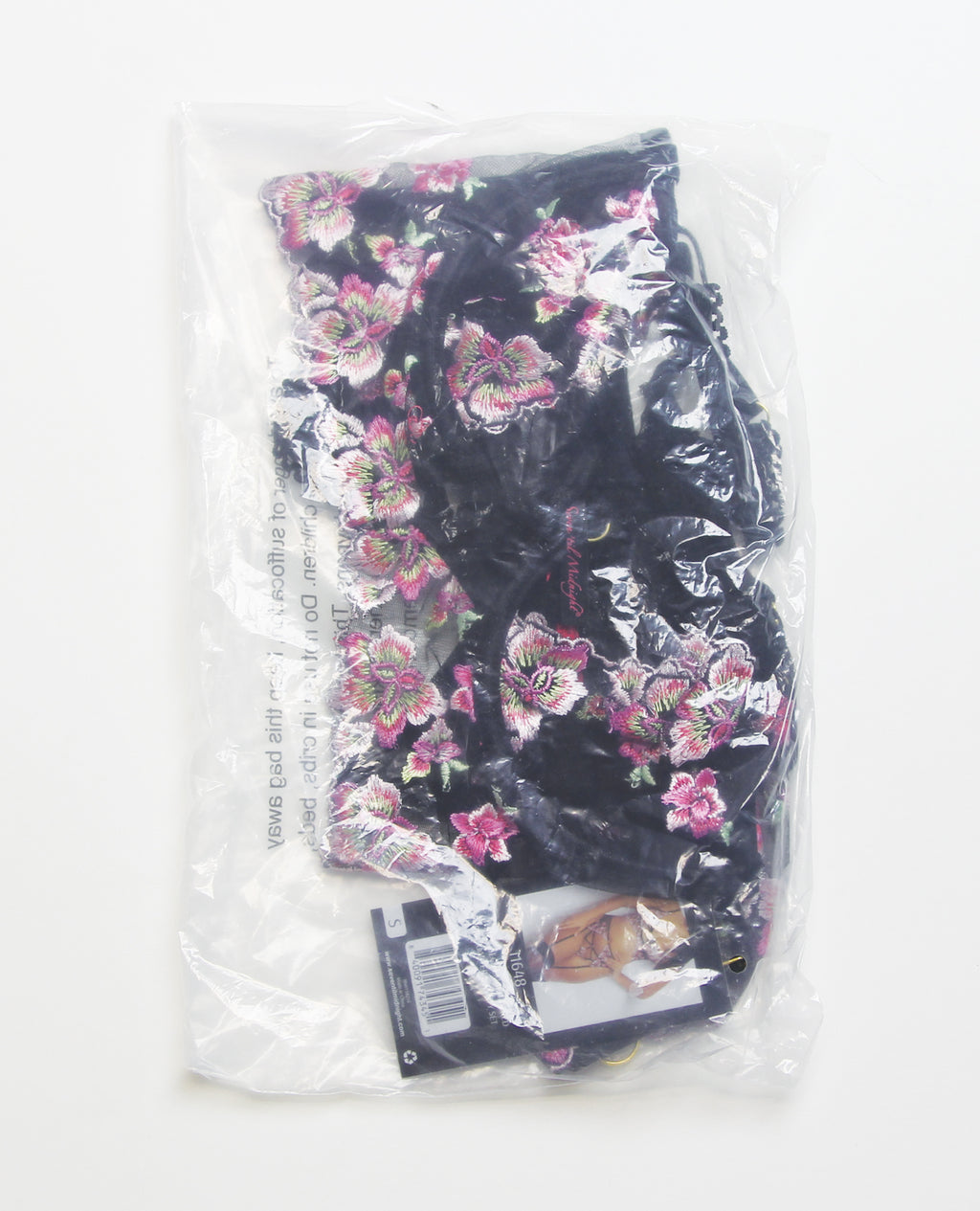 Floral Lace and Mesh Long Line Underwire Bra w/Garter & G-String - Black/Pink MD