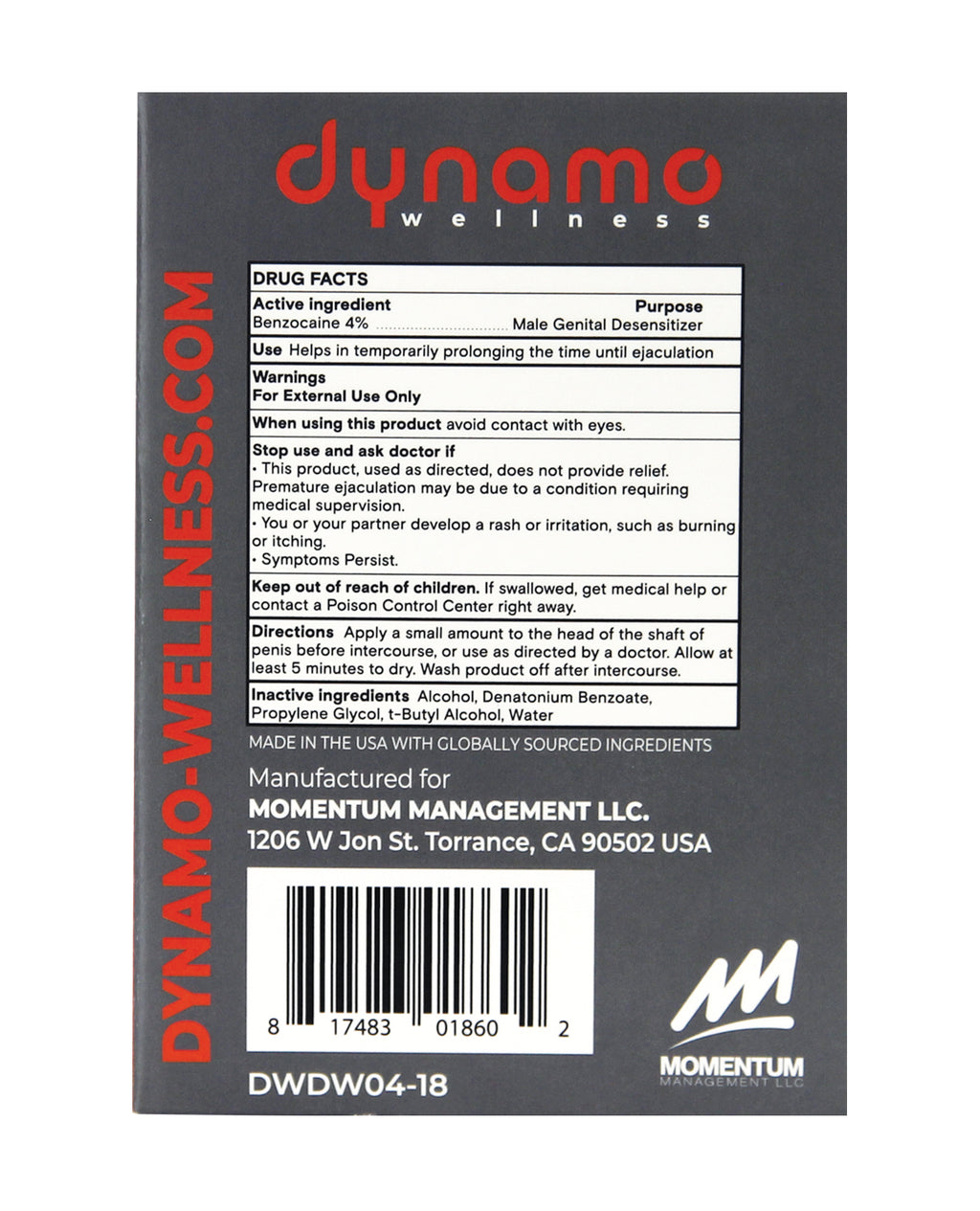 Dynamo Wellness Delay Wipe 4% - 18 Pack