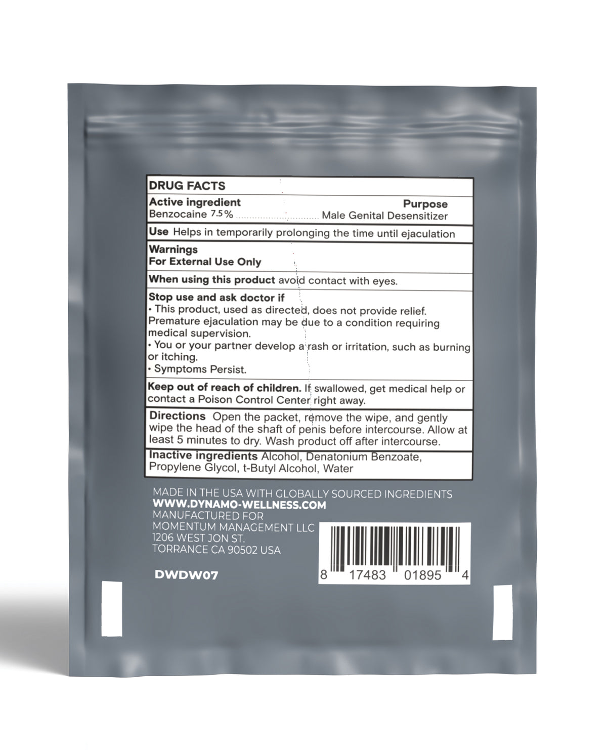 Dynamo Wellness Maximum Strength Delay Wipe 7.5% - 6 Pack