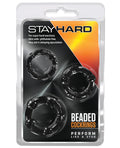 Blush Stay Hard Beaded Cock Rings 3 Pack - Black