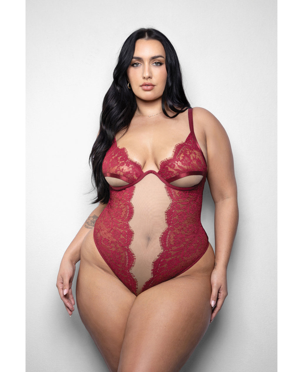 Elusive Anya Lace & Mesh Teddy w/Underwire Cups - Red 1X/2X